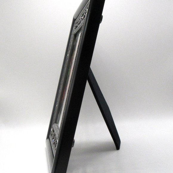 MALDEN engraved openwork pewter & rhinestone flower picture frame -4" x 6" photo - Picture 8 of 11